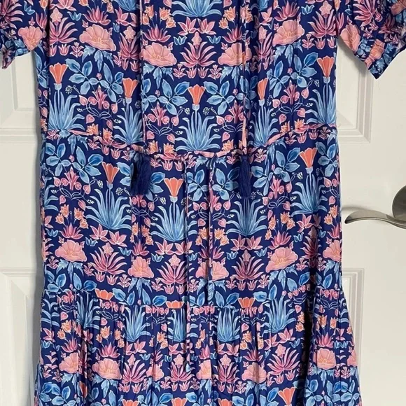 J. MCLAUGHLIN  Blue Multi Floral Chessie Silk Blend Tiered Midi Dress Size S - Picture 6 of 14